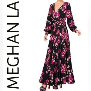 EUC Meghan LA Women's Floral Maxi Dress - Black and Pink